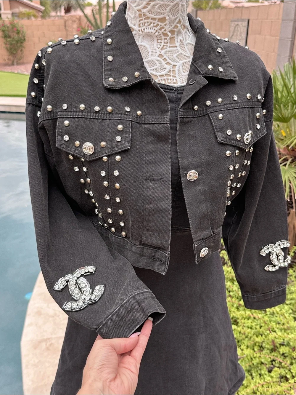 CHANEL Authentic black denim uniform jacket